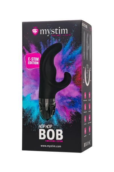 Вибратор Mystim Hop Hop Bob с электростимуляцией, силикон, черный, 16,5 см