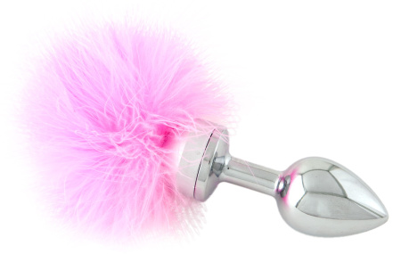 Анальная втулка TOYFA Metall  маленькая с декоративной опушкой, Серебристо-розовый, 6 см. Ø 3